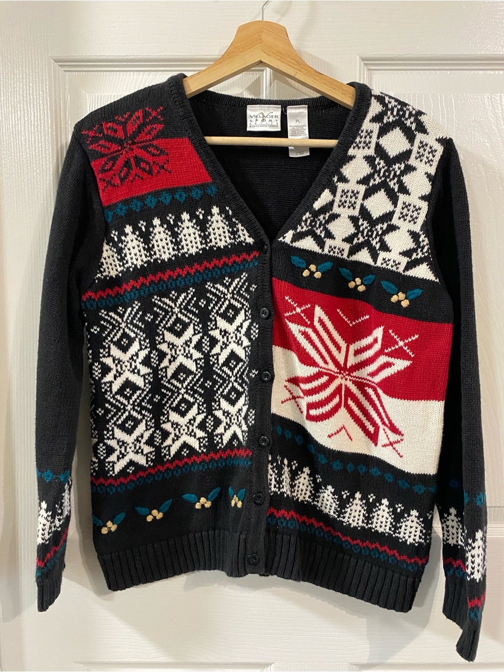 VINTAGE Liz Claiborne Nordic Fair Isle Snowflake Novelty Christmas Cardigan Y2K